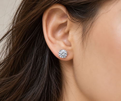 925 Silver Stud Earring Studded With 5 MM Round Cut in Moissanite Diamond by Claire Diamonds