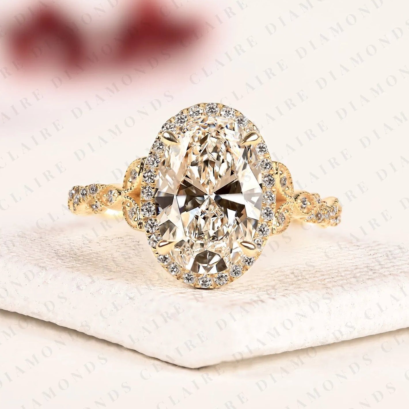 Oval Halo Moissanite Diamond Engagement Ring in Solid Gold With