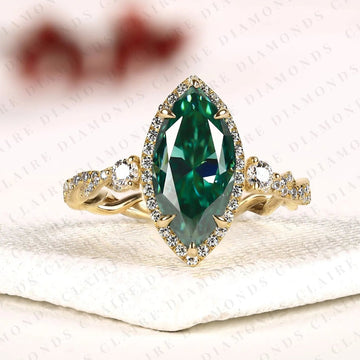 Marquise Cut Green Halo Engagement Ring by Claire Diamonds