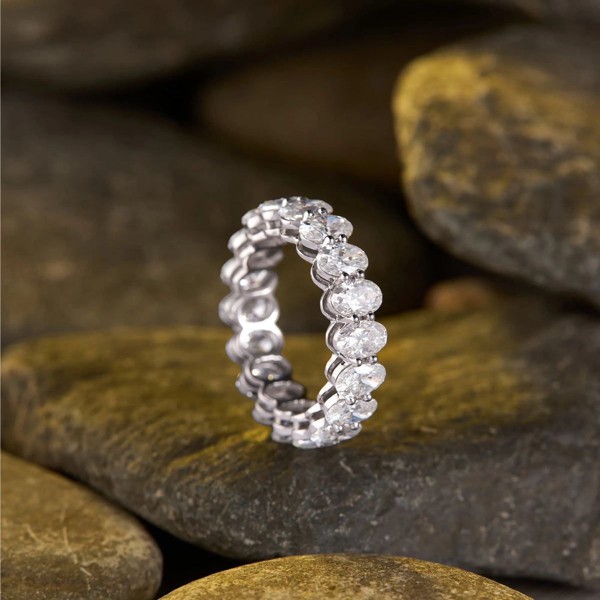 3.60 tcw elegant oval cut moissanite diamond eternity band in white gold luxury wedding ring