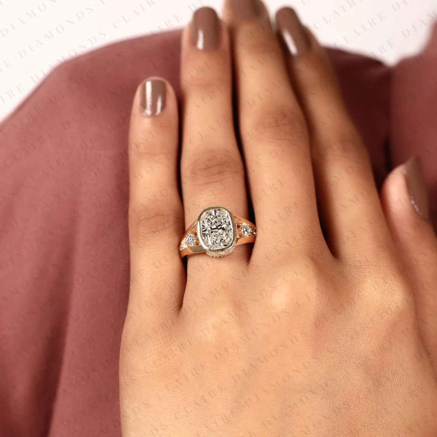 elongated cushion cut moissanite diamond engagement ring bezel set ring art deco gold ring vintage inspired bridal ring igi certified jewelry