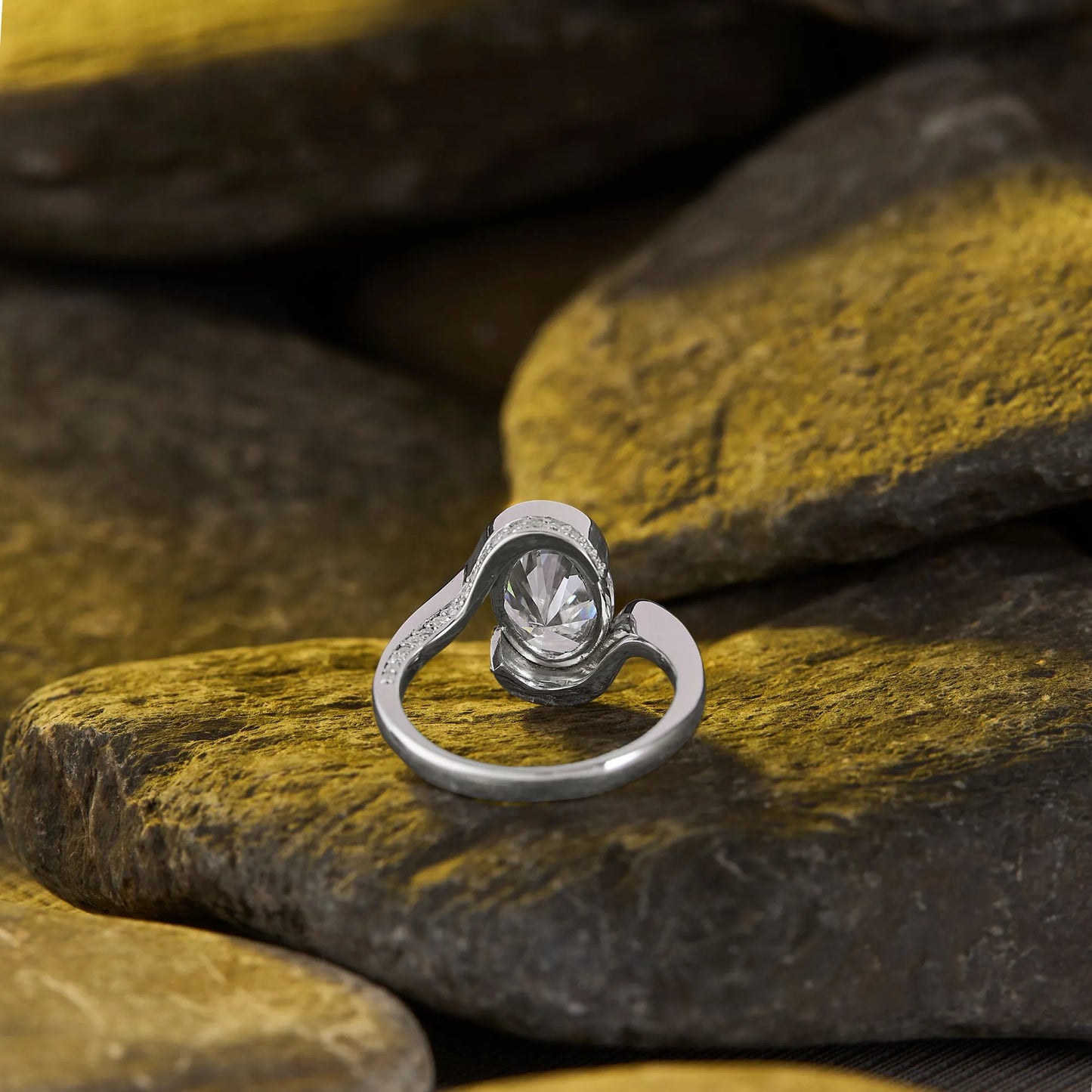 elegant oval cut moissanite diamond bypass solitaire engagement ring modern bridal design