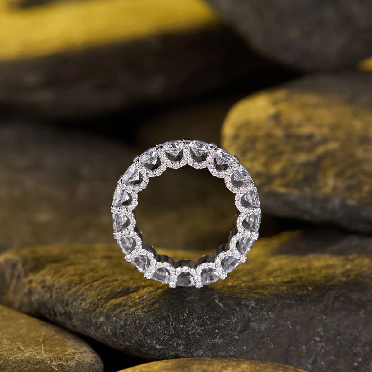 4.59 tcw round cut moissanite diamond eternity band ring – timeless sparkling wedding jewelry design