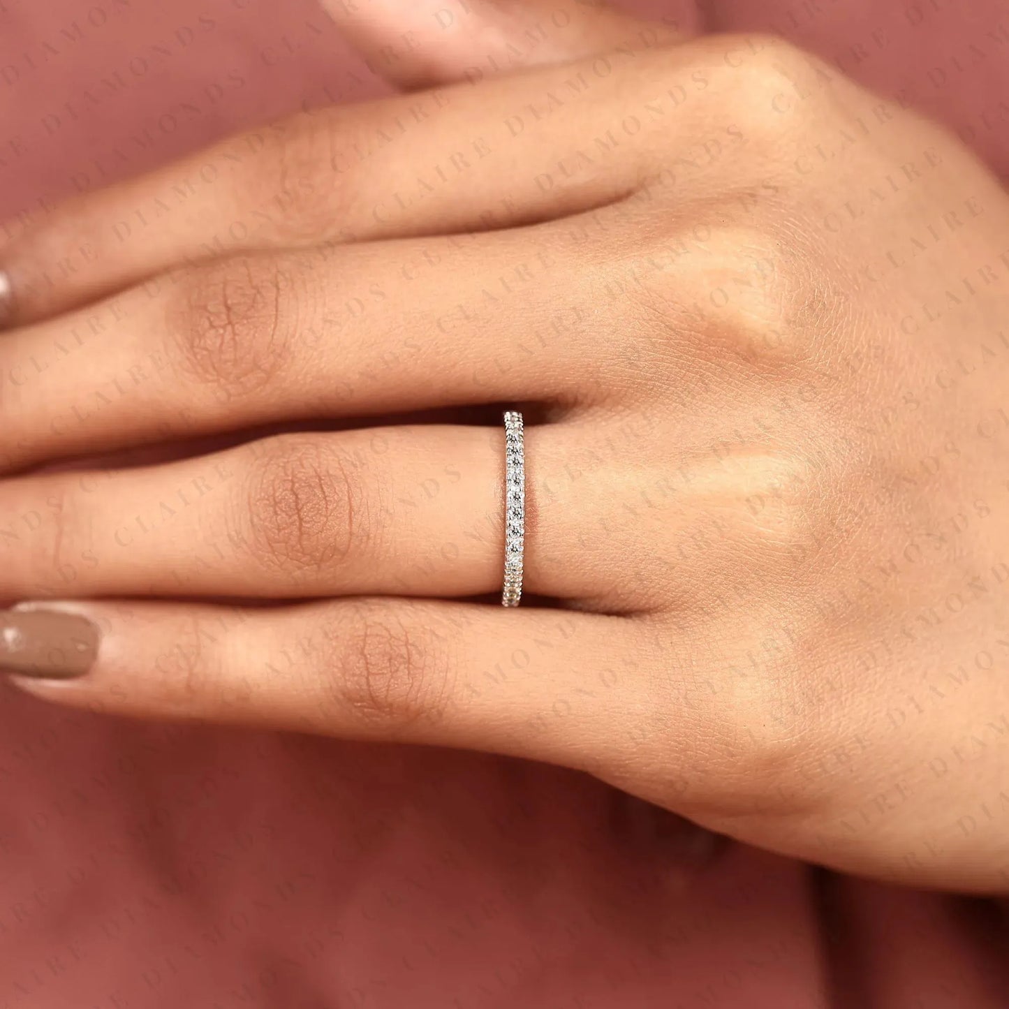 0.30 tcw timeless round brilliant moissanite diamond eternity wedding band with delicate pavé set sparkling accents