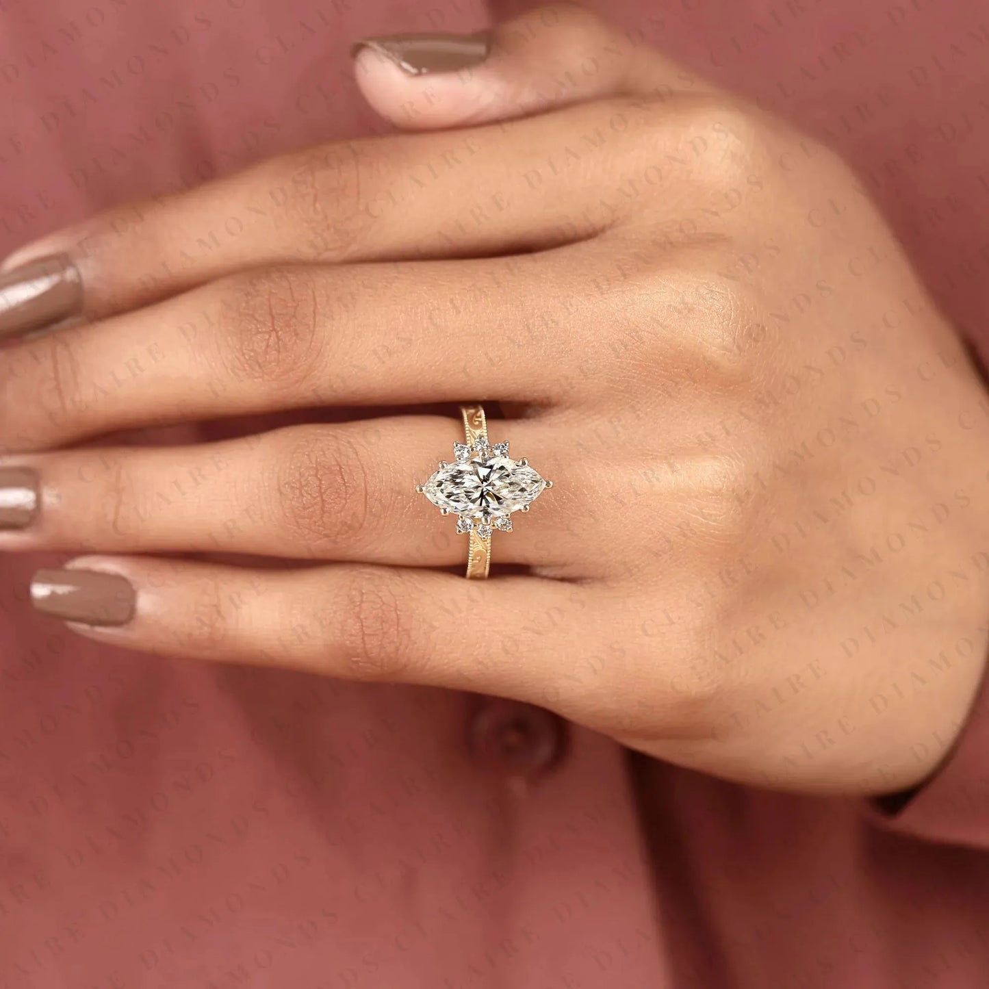 vintage marquise cut moissanite diamond engagement ring engraved gold ring floral halo wedding ring antique inspired bridal ring
