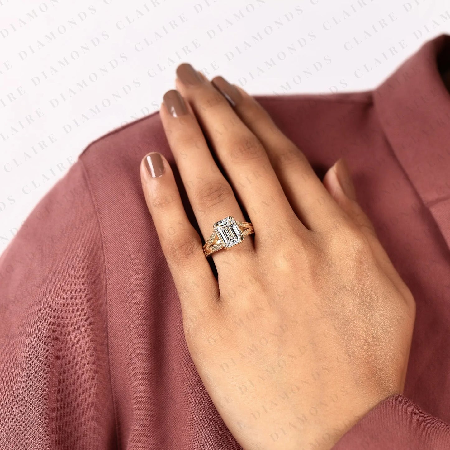 vintage emerald cut moissanite diamond engagement ring art deco filigree solitaire ring emerald diamond ring gold promise ring.