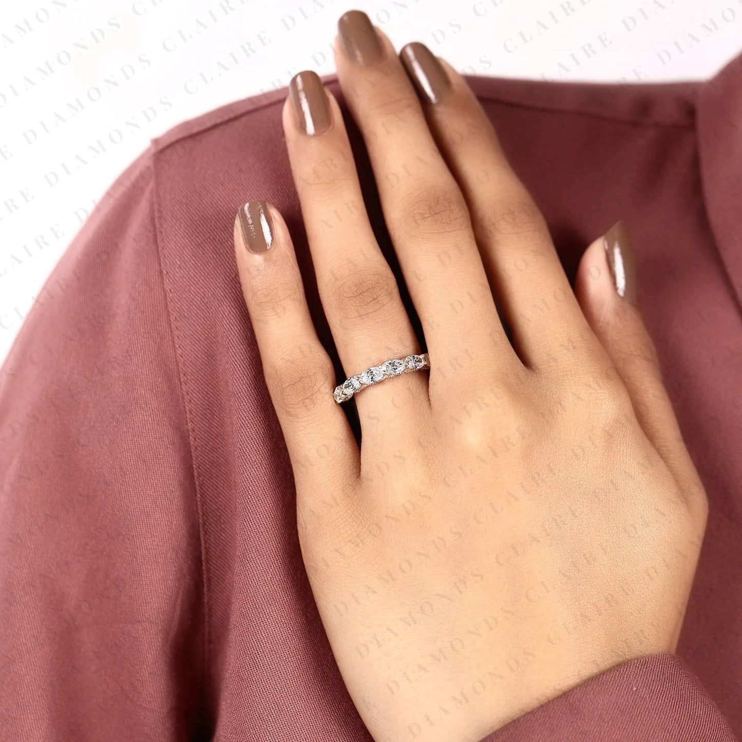 1.88 tcw oval cut moissanite diamond band eternity wedding elegant stackable hiddend halo round bridal band