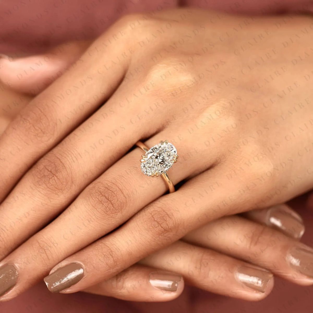 personalized custom initial oval moissanite diamond ring with hidden halo setting
