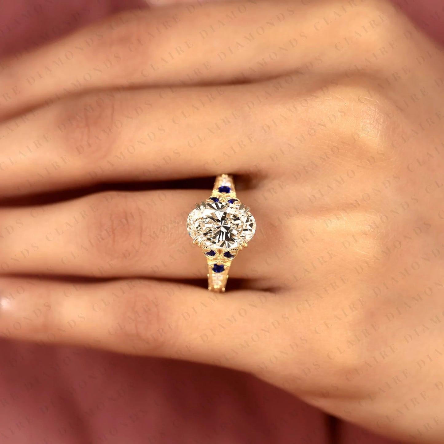 oval cut moissanite diamond engagement ring | vintage art deco sapphire & diamond yellow gold ring