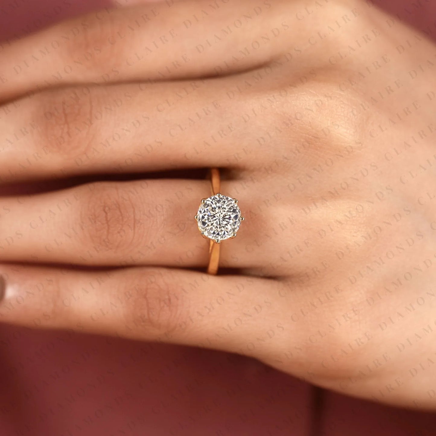 round portuguese cut moissanite diamond engagement ring, yellow gold cathedral ring, luxury anniversary gift for women