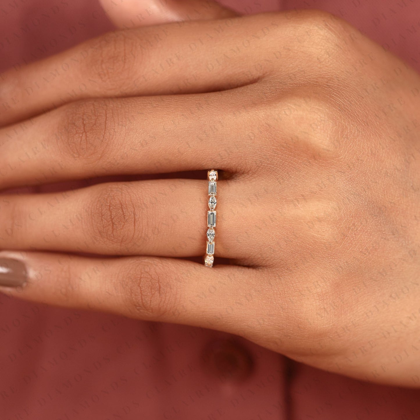 2.00 tcw baguette & marquise moissanite diamond band vintage inspired alternating stone anniversary ring, elegant stackable band & timeless everyday ring