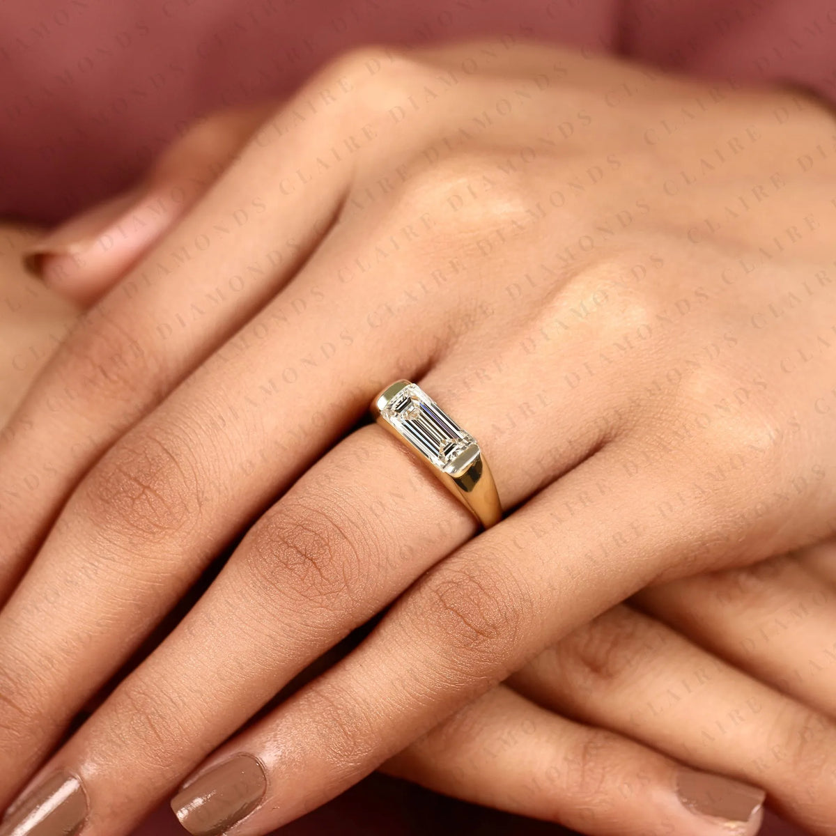 baguette cut moissanite diamond ring in gold modern rectangular diamond solitaire ring minimalist statement engagement ring for women