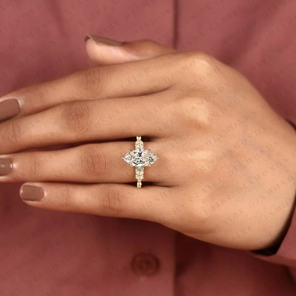 marquise cut moissanite diamond engagement ring, hidden halo ring, solid gold wedding ring, anniversary gift for women