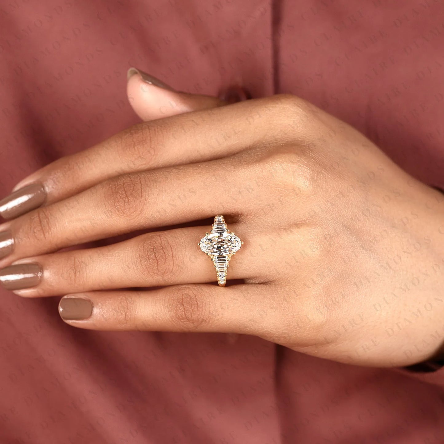 moval step cut moissanite diamond antique engagement ring in yellow gold vintage baguette accent ring