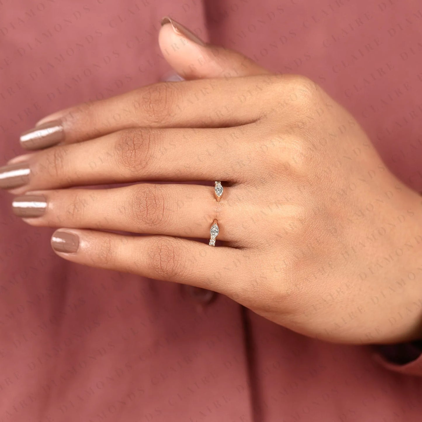 0.50tcw open gap round cut moissanite diamond gold ring with marquise-cut diamond on the ends, minimalist promise ring, adjustable wedding band for women.