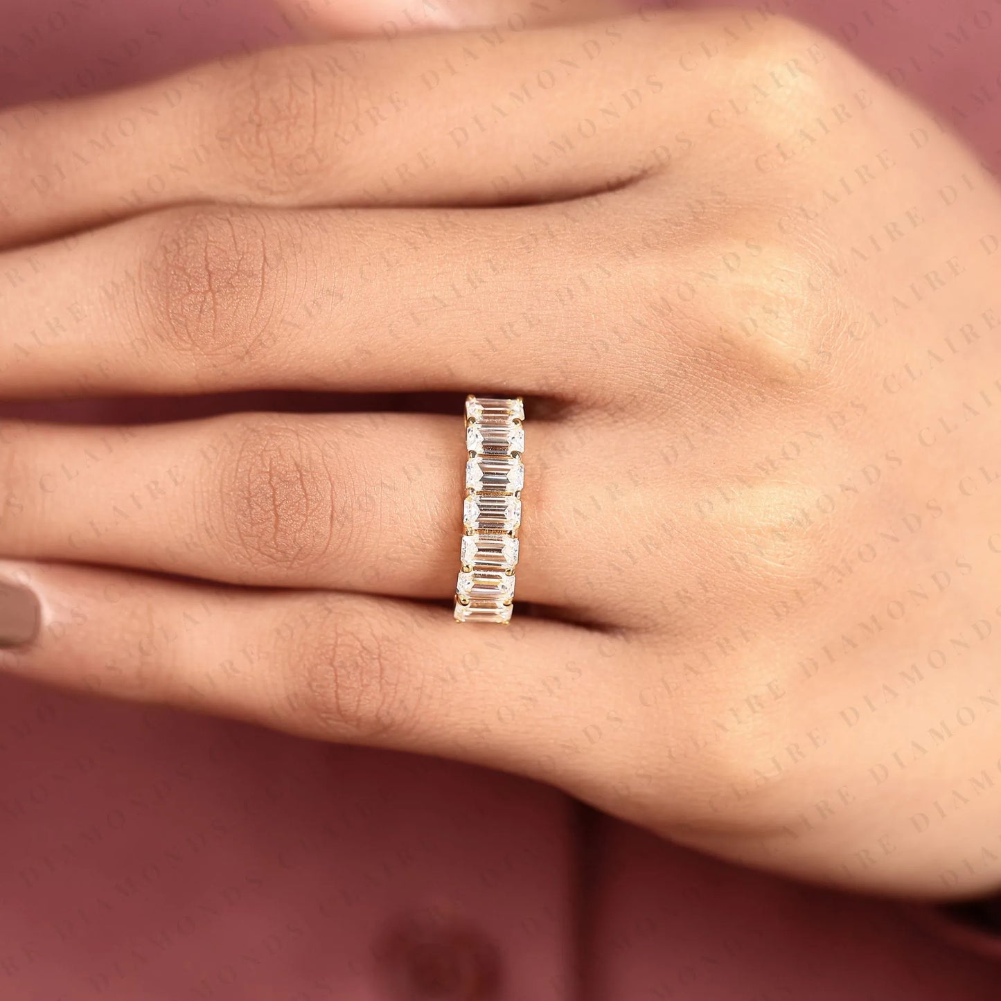 1.75 tcw emerald cut moissanite diamond eternity band stackable band luxury bridal anniversary jewelry