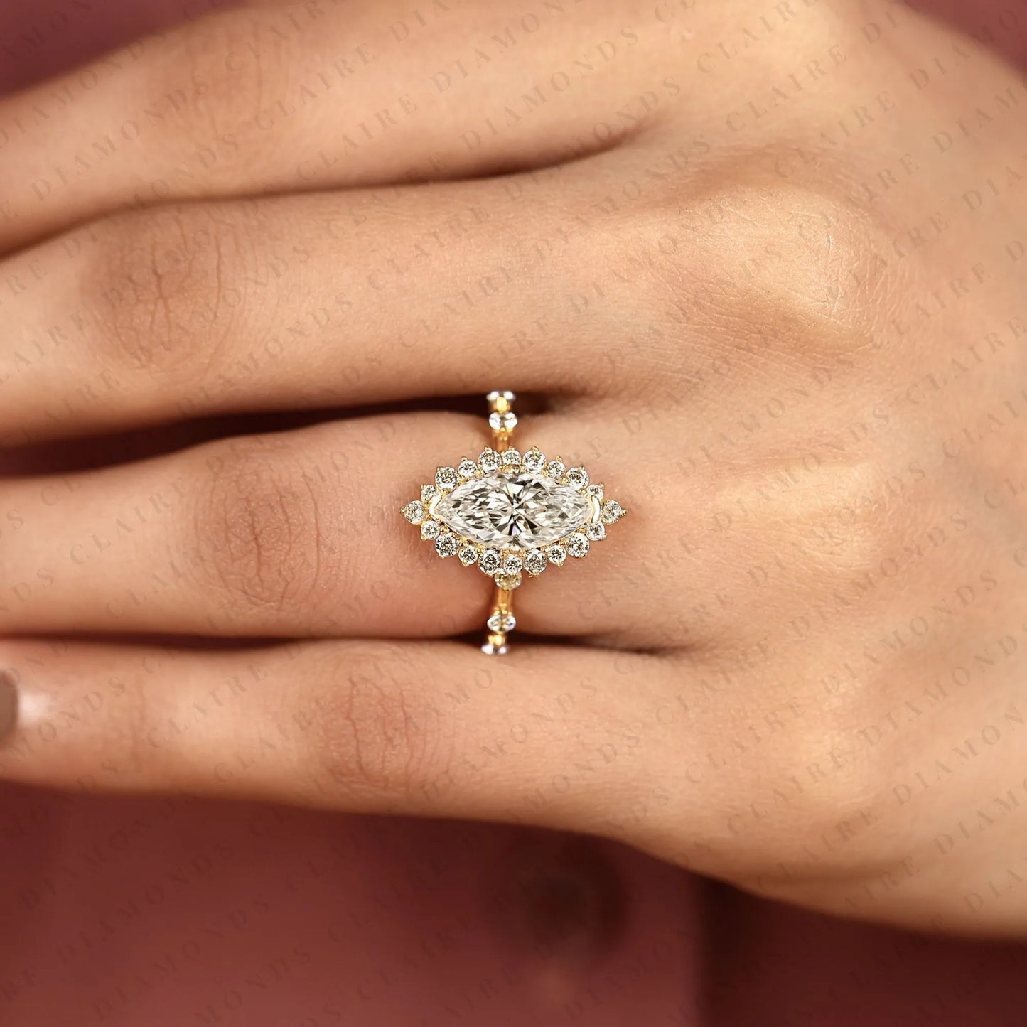 marquise cut moissanite diamond engagement ring floral halo ring inspired unique statement ring