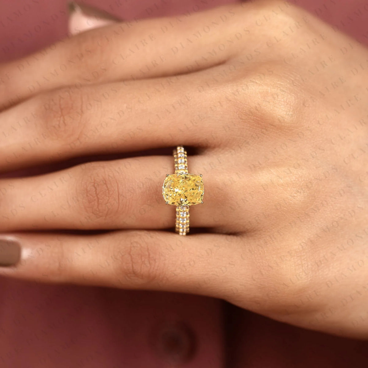 Yellow Cushion Cut Engagement Ring Pavé Band – photo 8