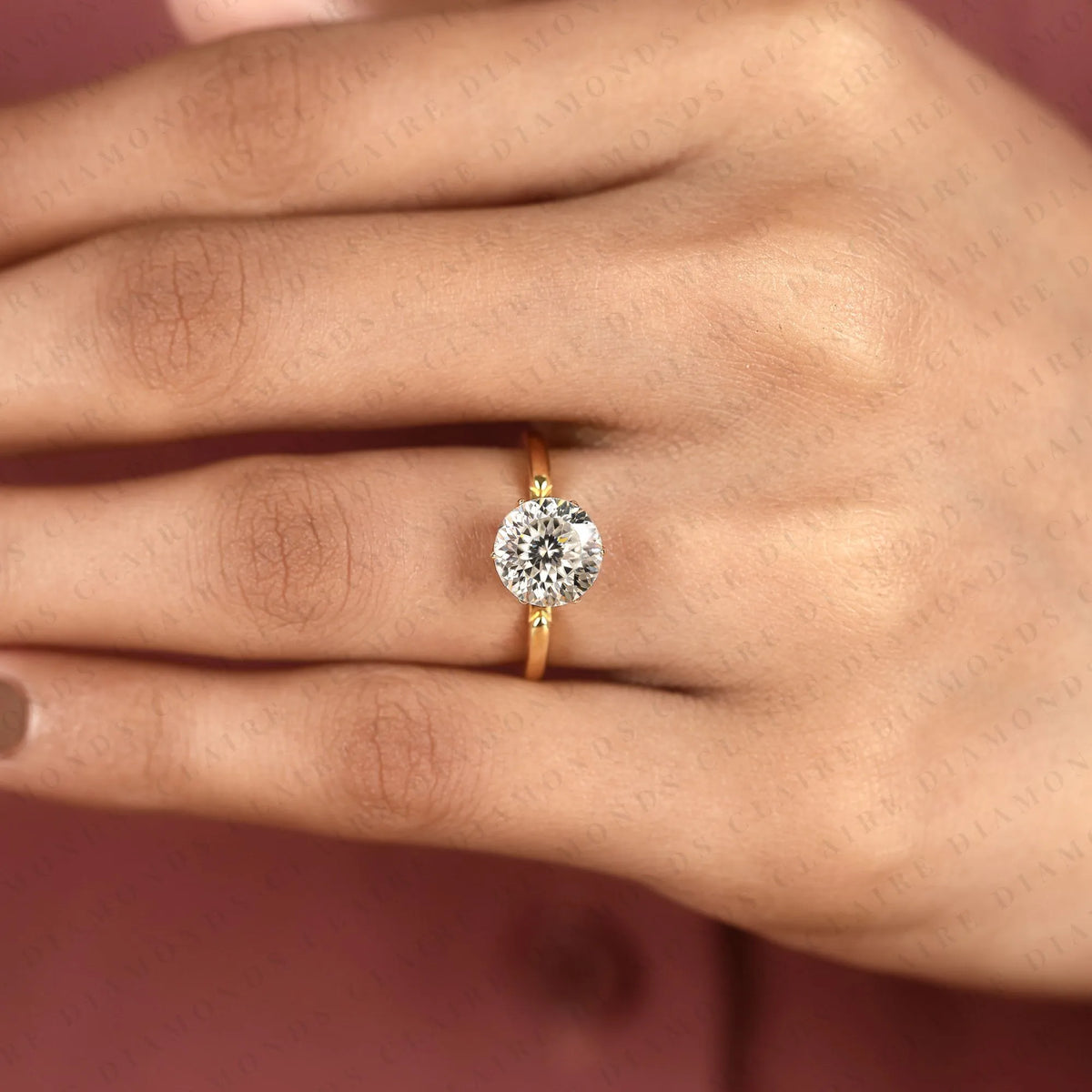 portuguese round cut moissanite diamond engagement ring, solitaire gold ring, unique bridal wedding ring for women.