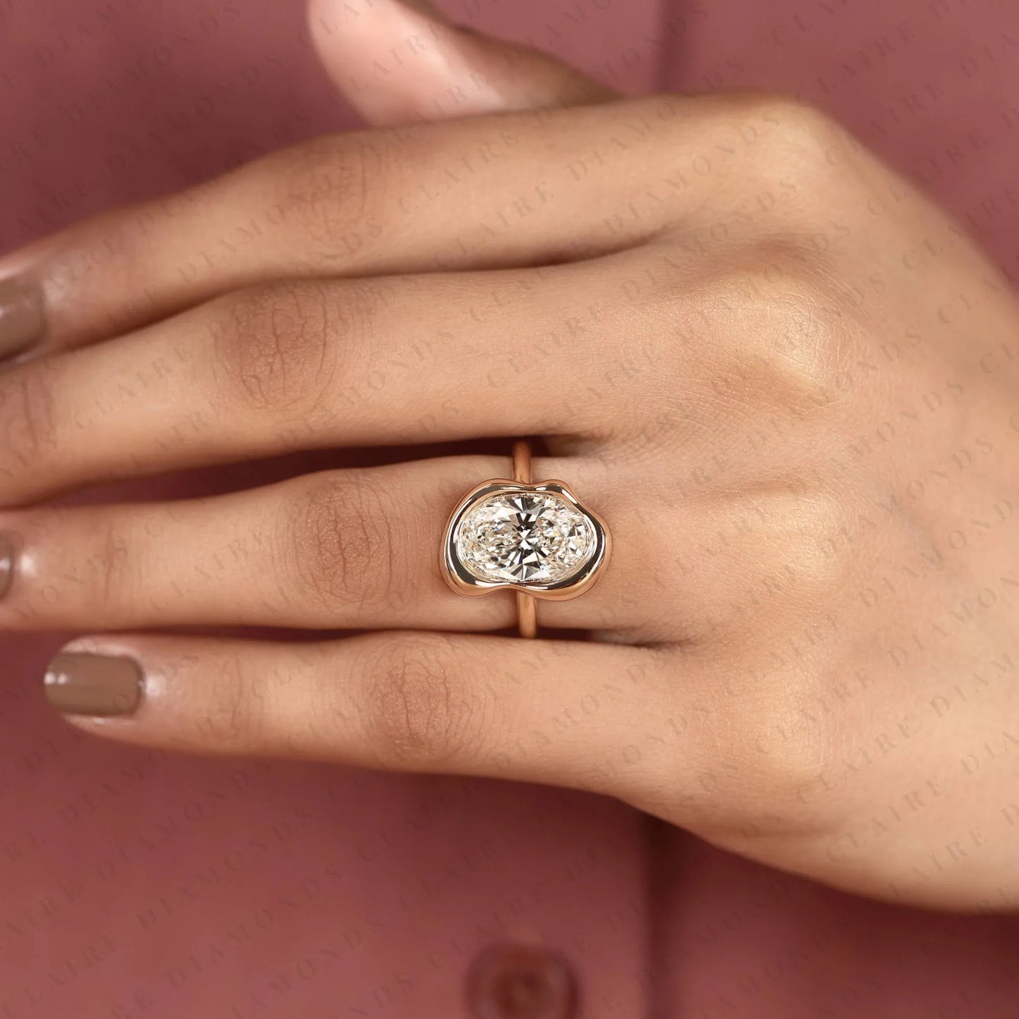 oval moissanite diamond organic bezel set engagement ring – solitaire ring for women.