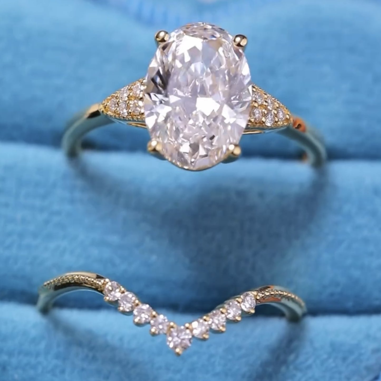 oval moissanite bridal engagement ring set vintage inspired wedding ring set