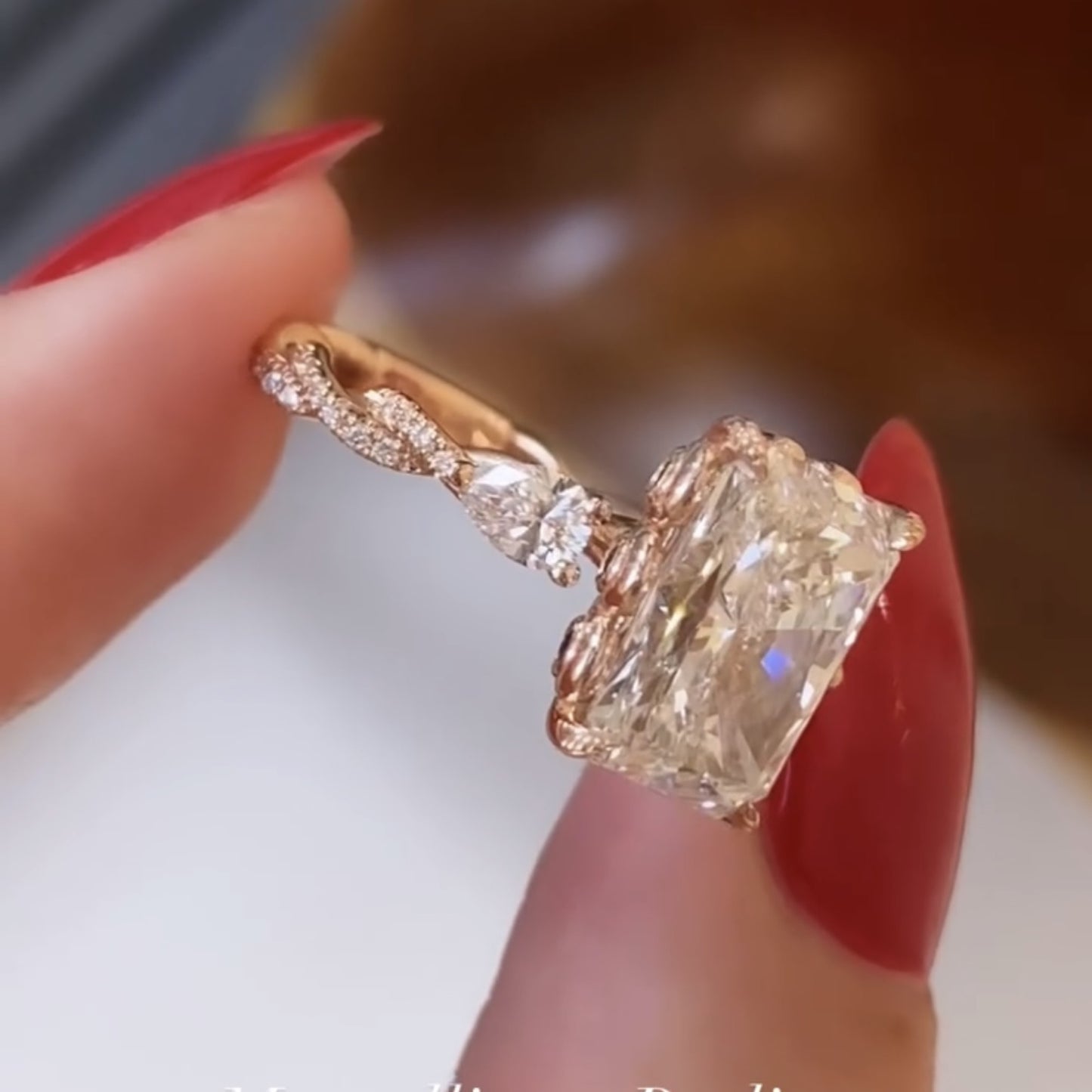 art deco twisted band radiant cut vintage moissanite engagement ring tulip set wedding nature inspired anniversary ring