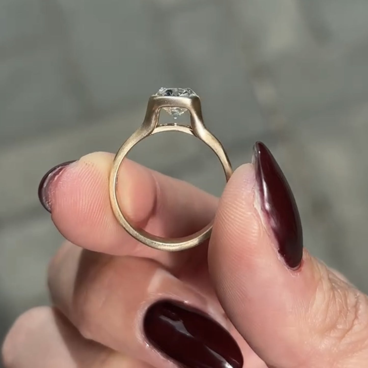 half bezel set old mine elongated cushion moissanite engagement ring antique gold unique wedding anniversary ring