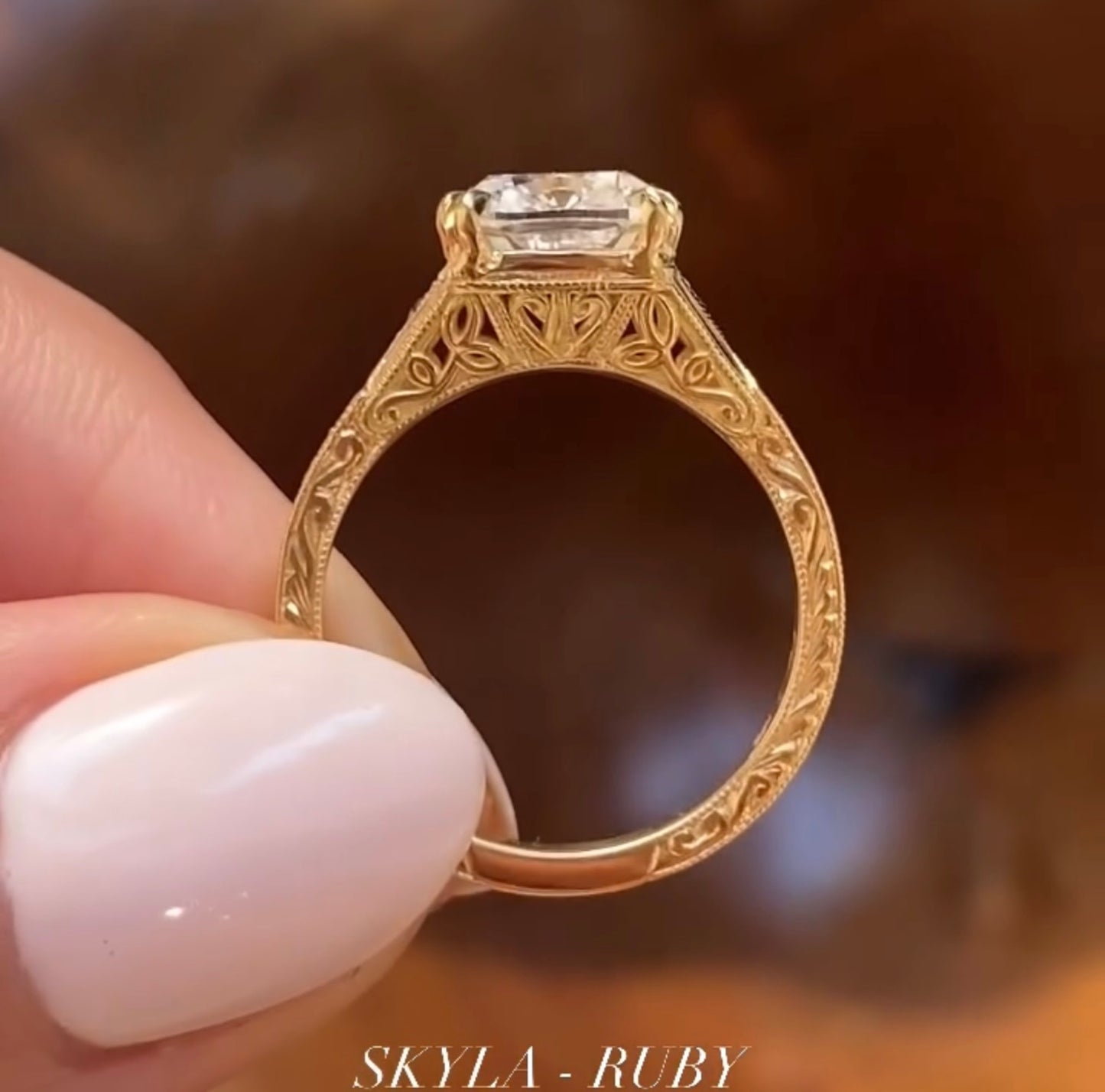 double claw prong cushion vintage moissanite engagement ring art deco gold wedding nature inspired ring