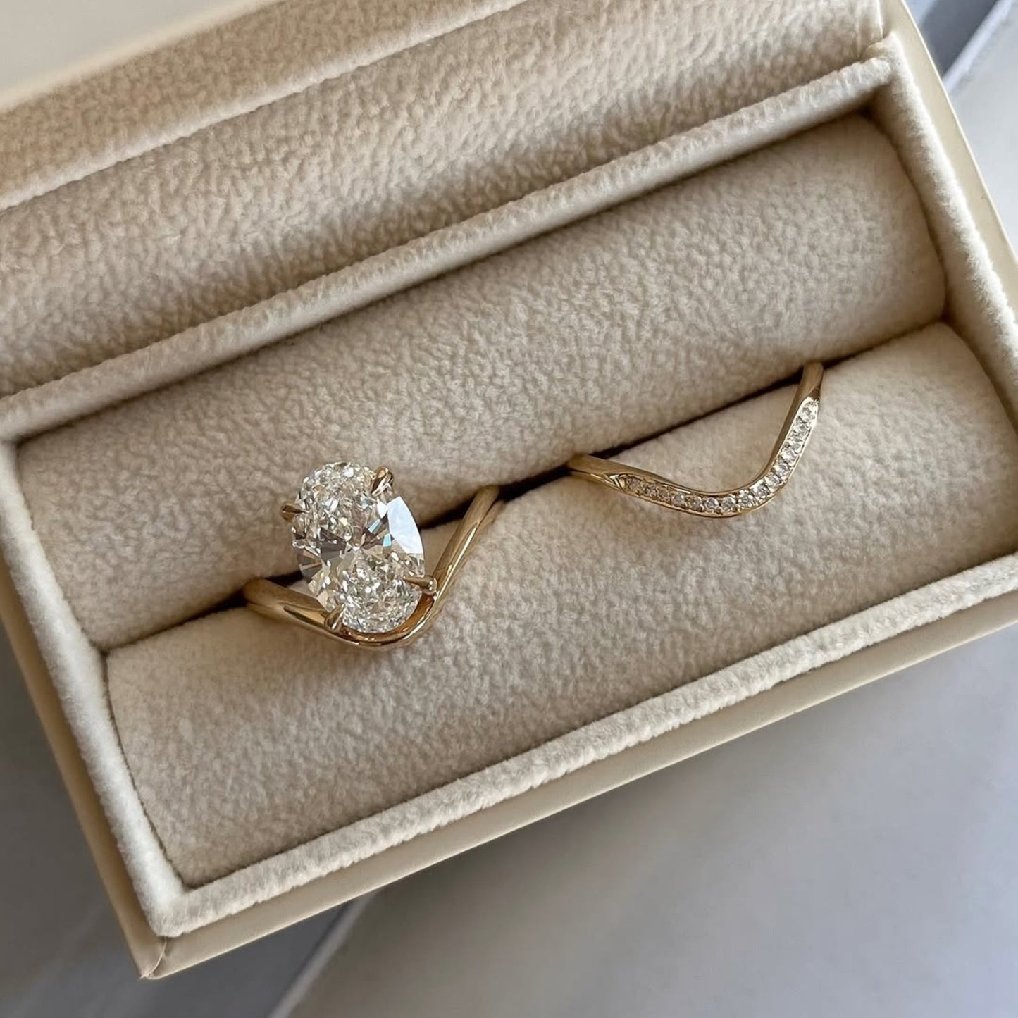 3.00 ct oval cut moissanite engagement bridal set curve band wedding ring set