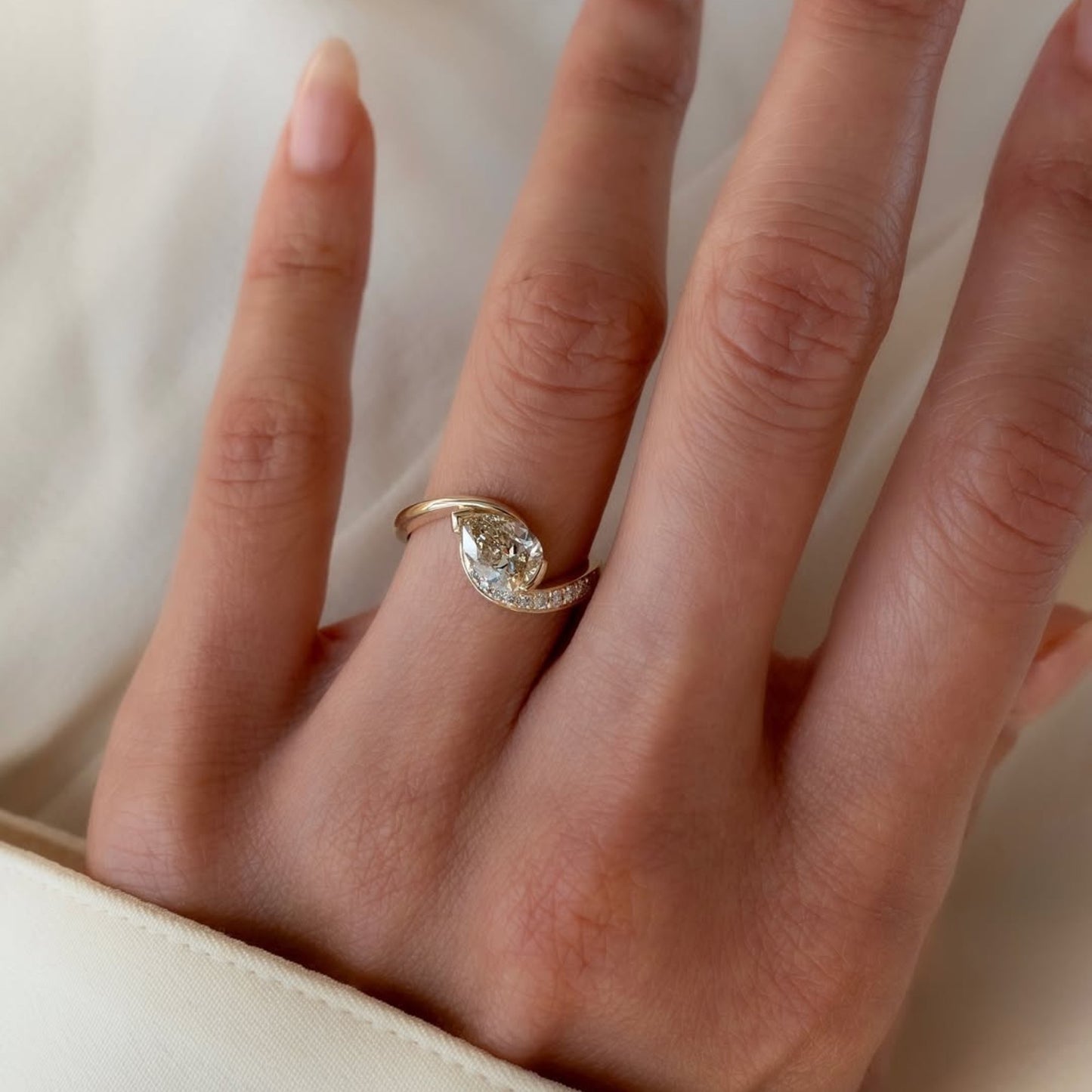 1.50 ct light brown pear moissanite engagement ring v prong east west wedding ring