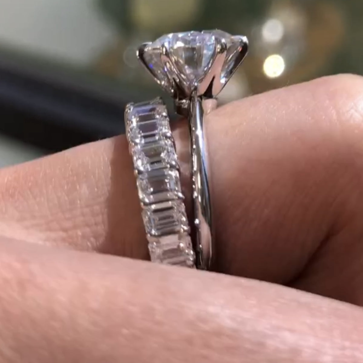 round moissanite engagement ring set solitaire ring with matching band bridal set white gold wedding ring set anniversary ring set