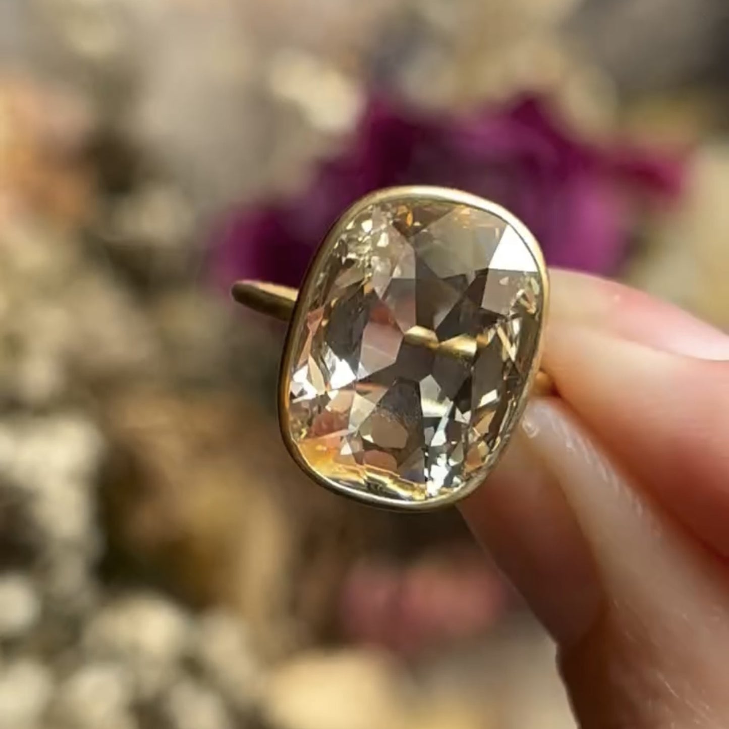 old mine brown elongated cushion engagement ring bezel set moissanite vintage ring wedding ring anniversary ring