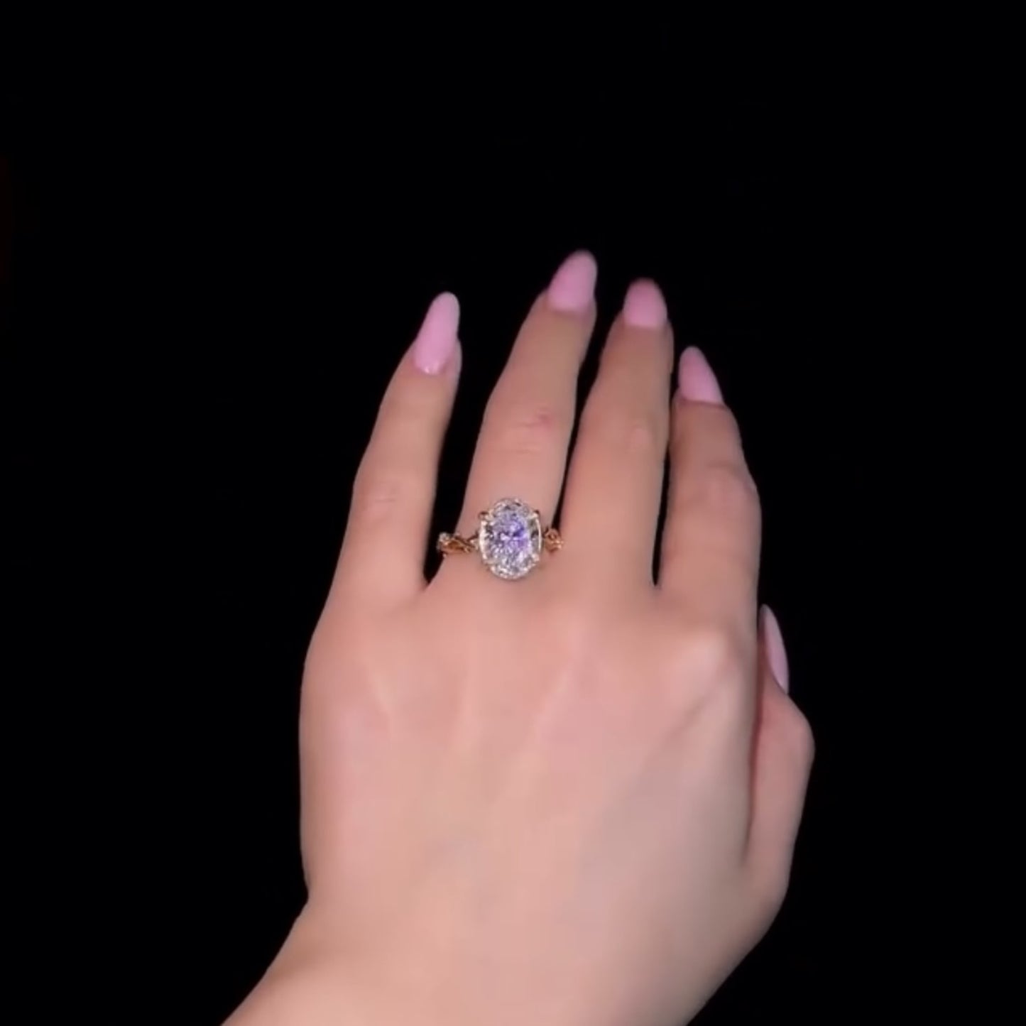 oval cut vintage moissanite ring twisted band oval engagement ring hidden halo ring gold nature inspired ring wedding ring for her