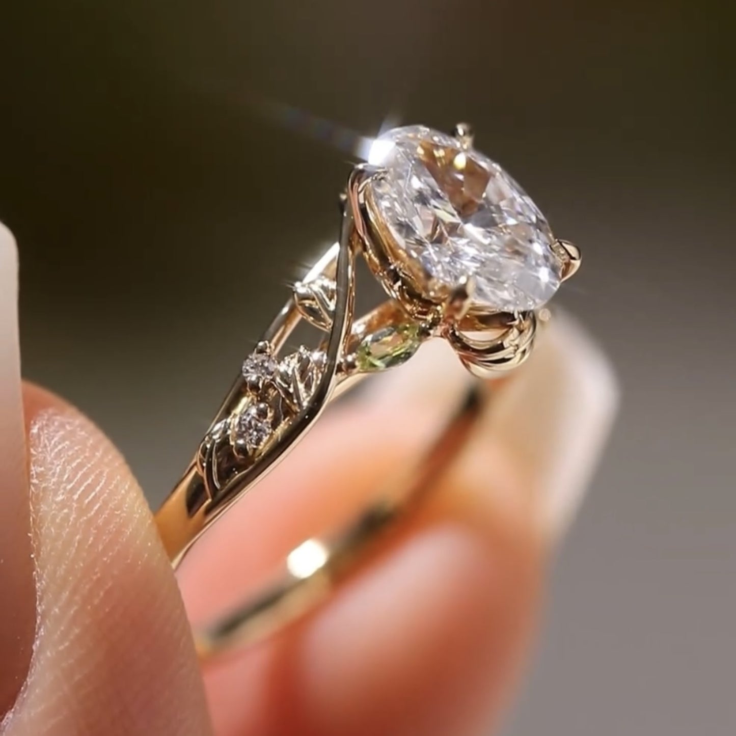 vintage oval engagement ring oval art deco moissanite ring solid gold nature inspired ring wedding rings for women anniversary ring