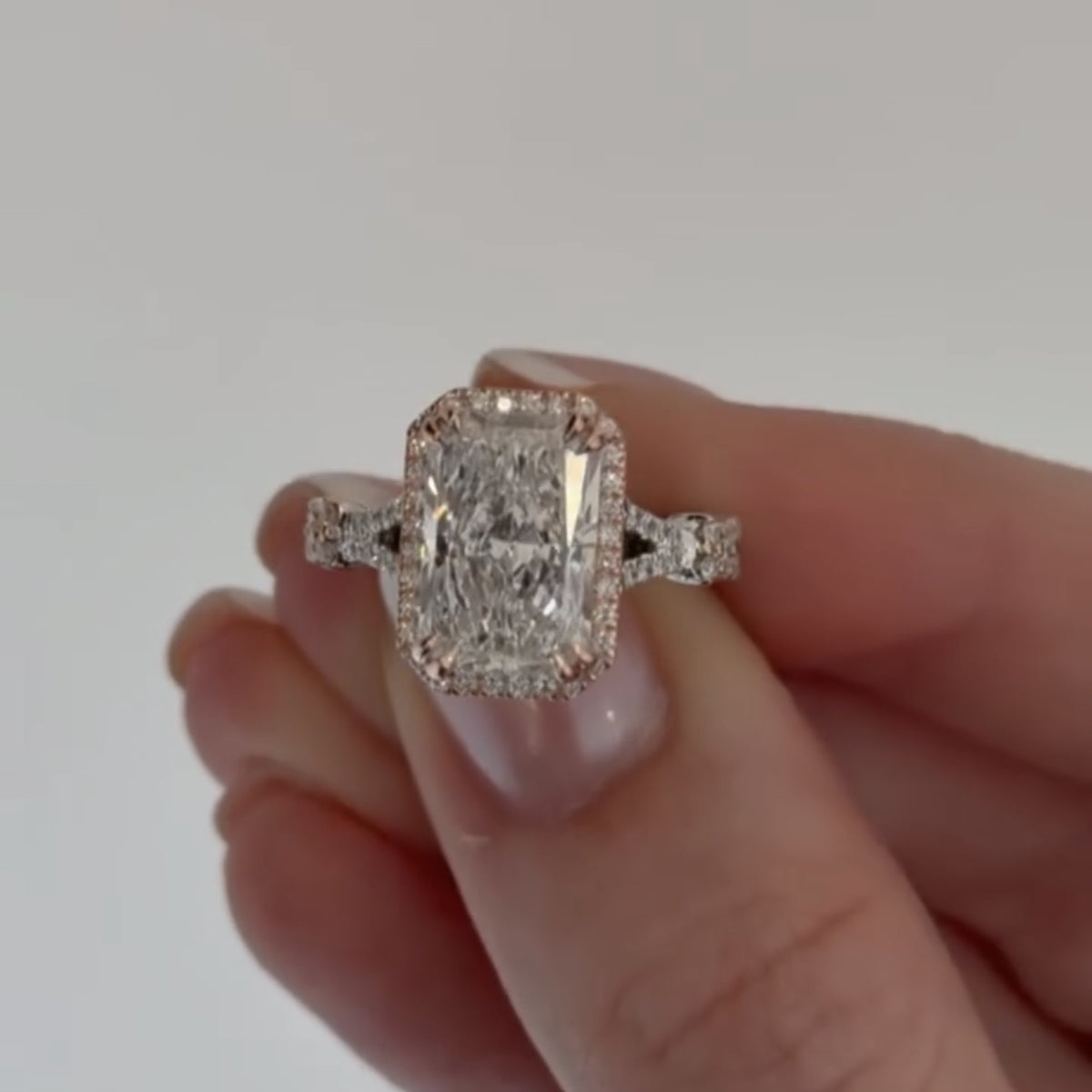 halo set radiant moissanite engagement ring double claw prong split shank ring art deco wedding ring anniversary ring for women