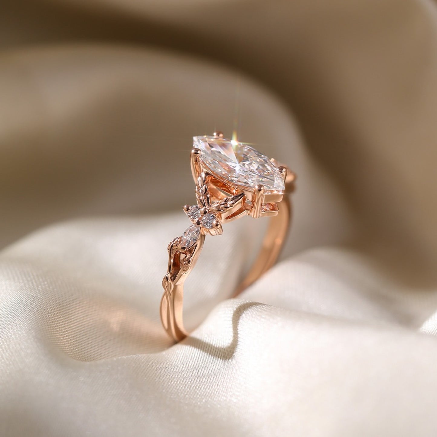 marquise cut moissanite engagement ring art deco wedding ring