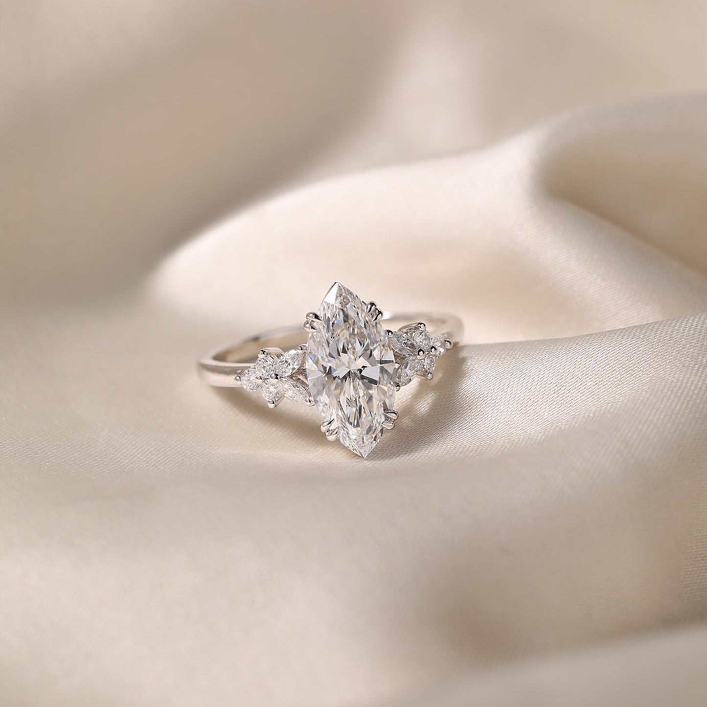 marquise art deco moissanite engagement ring solid gold bridal wedding ring