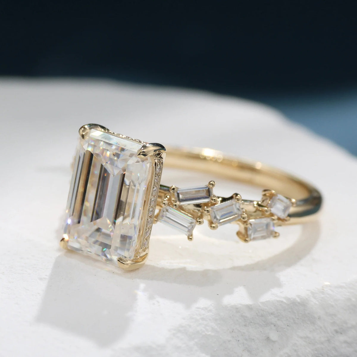 emerald cut moissanite engagement ring hidden halo ring wedding rings for women anniversary ring promise gift for her