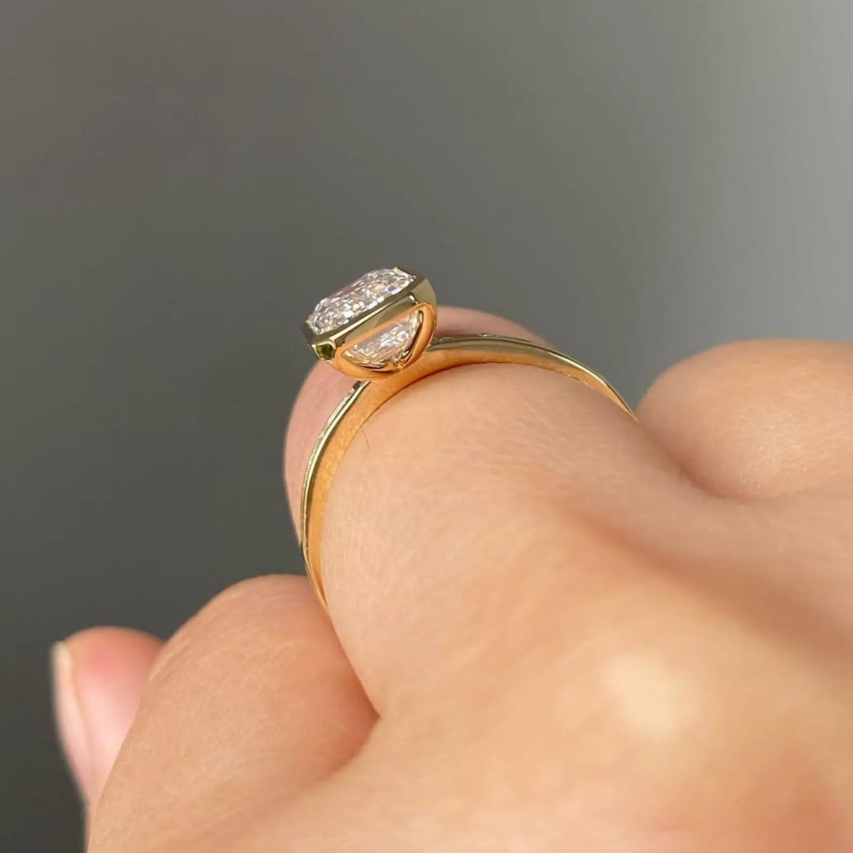 bezel set emerald cut moissanite engagement ring wedding ring anniversary ring for women channel set promise ring