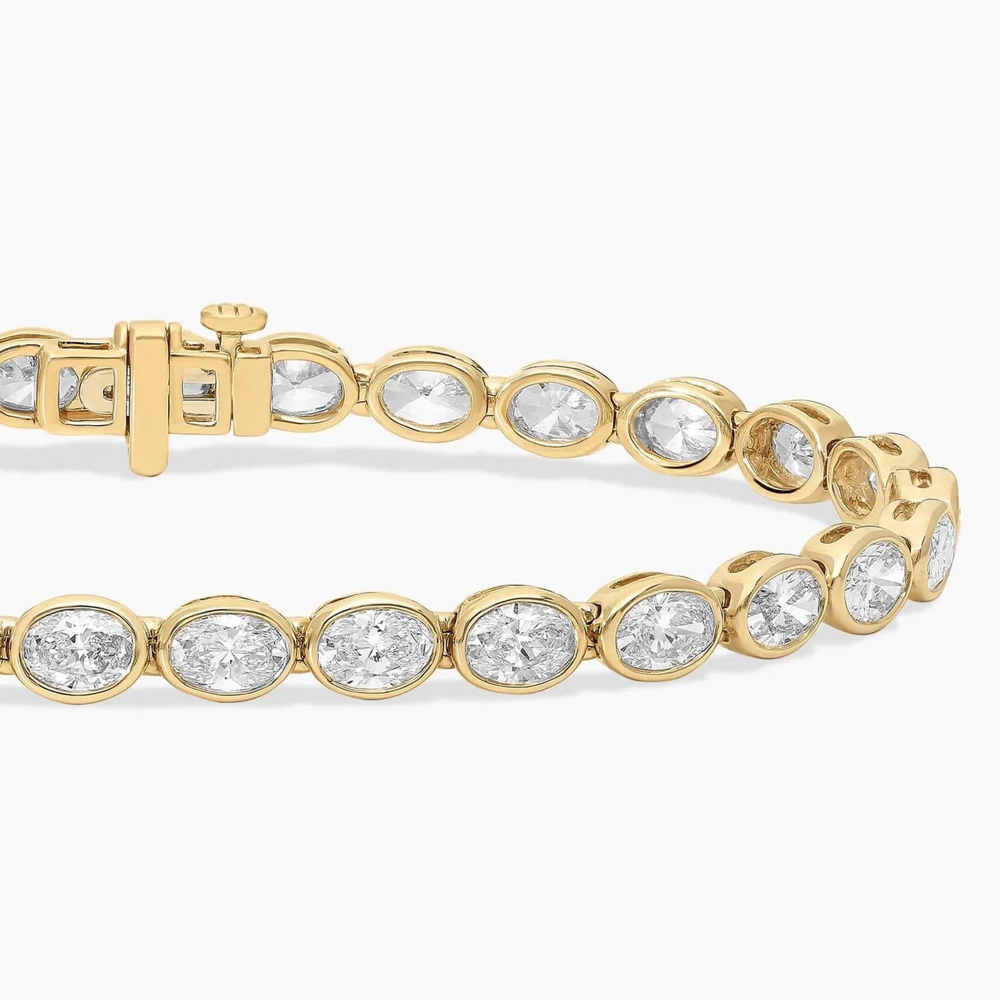 7.80 tcw oval cut moissanite diamond tennis bracelet, with bezel set elegant gold diamond style bracelet