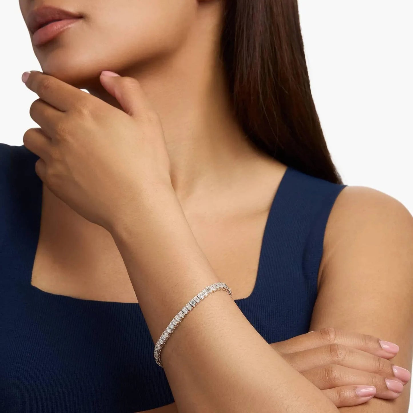 emerald cut moissanite diamond tennis bracelet, elegant white gold diamond style bracelet