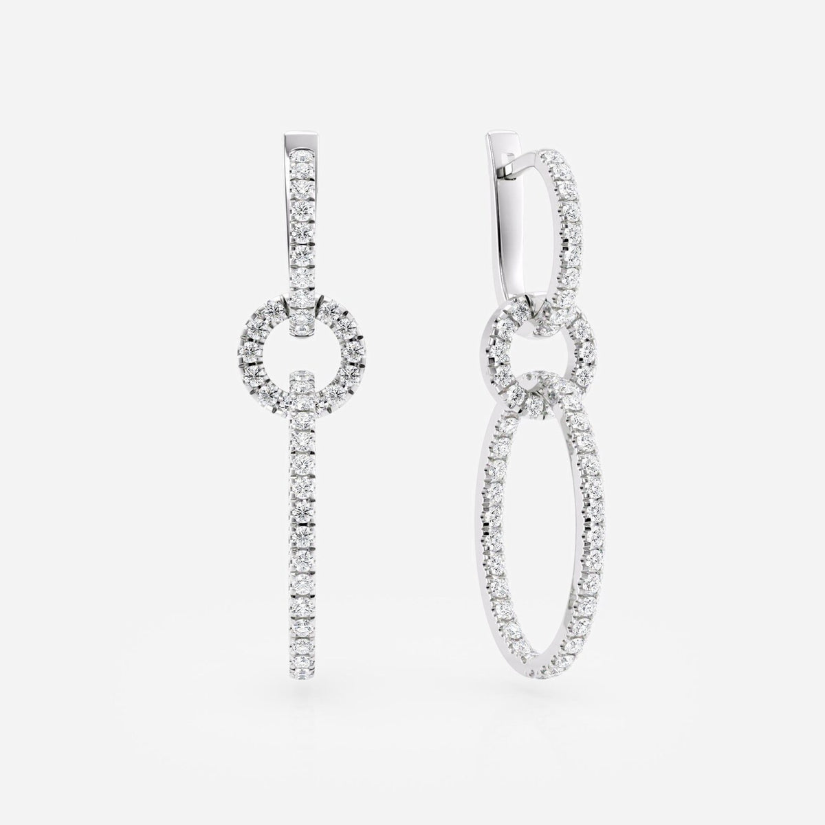1.10 tcw round cut moissanite diamond drop earrings modern link dangles