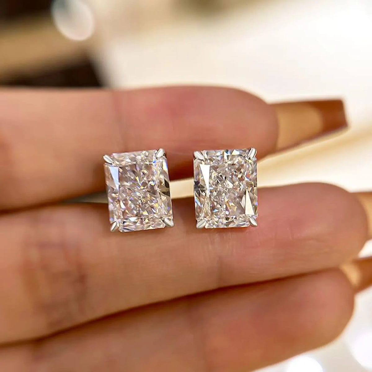 4.00 tcw radiant cut moissanite diamond stud earring classic daily wear jewellery