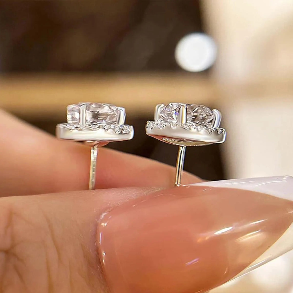 2.00 tcw round cut moissanite stud earring with halo set diamond