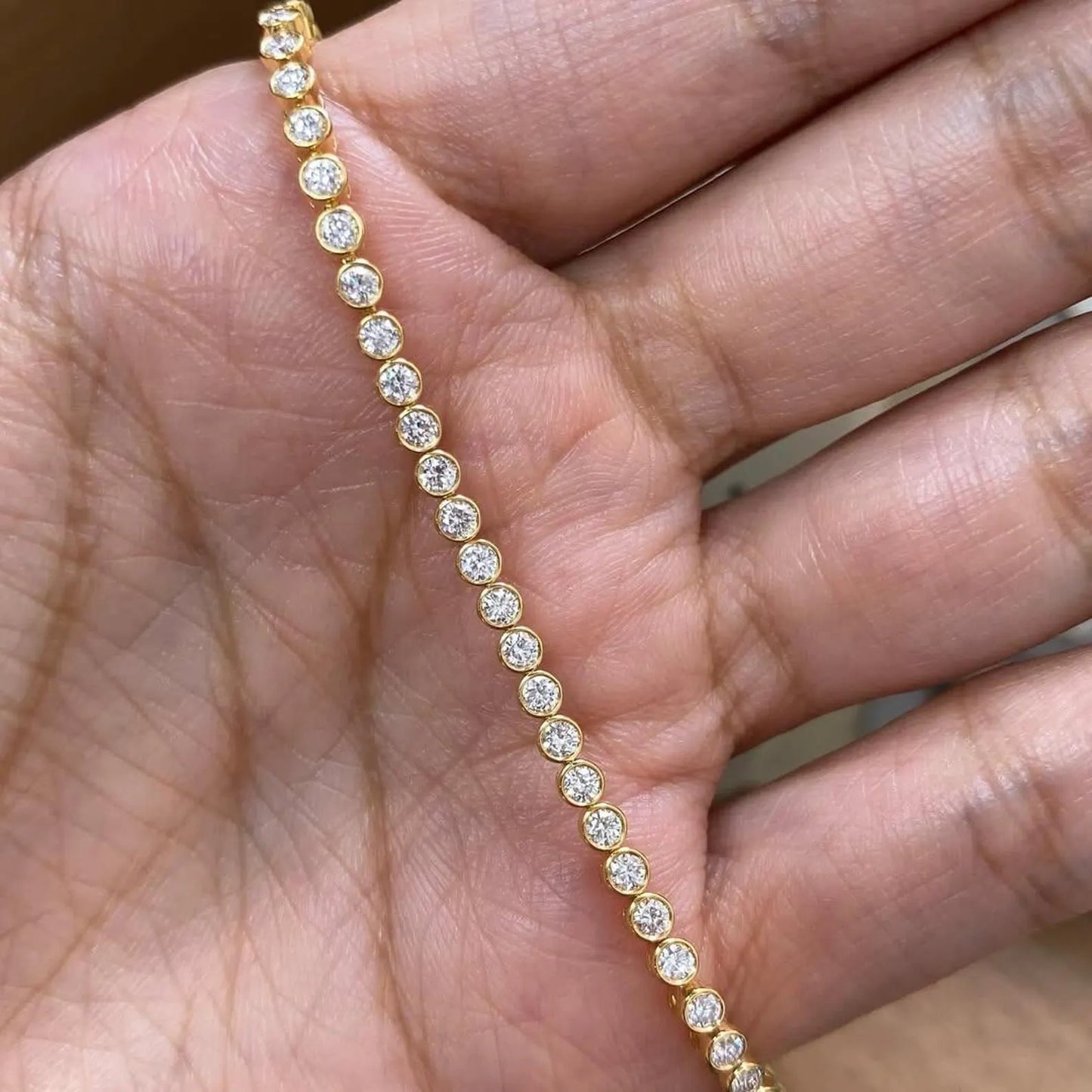 9.20 tcw round lab grown diamond bezel set tennis bracelet, gold minimalist everyday jewellery