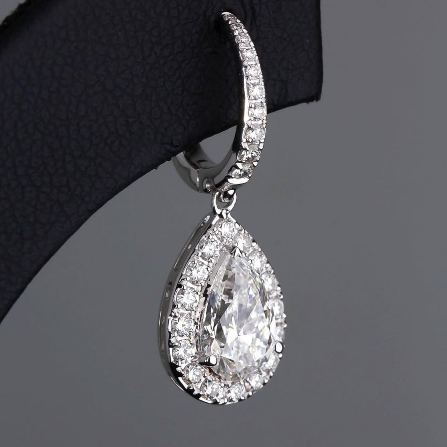 2.00 tcw pear cut moissanite diamond hoop drop earring halo set jewellery