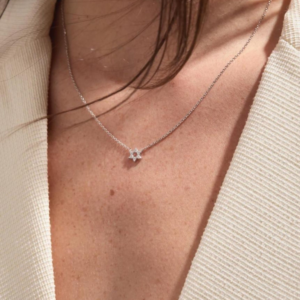 0.56 round cut gold star of david necklace lab grown diamond pendant