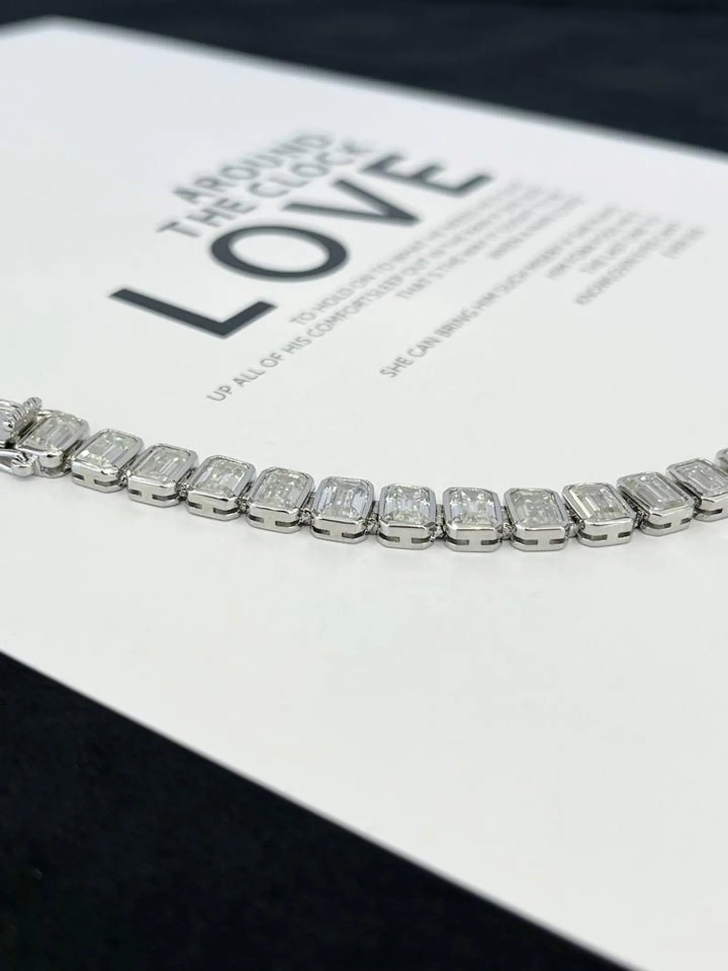 16.40 tcw emerald cut moissanite diamond tennis bracelet, with bezel set gold diamond jewellery