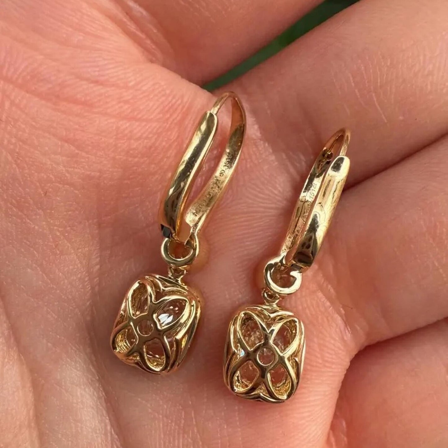 2.40 tcw bezel set elongated cushion and round cut moissanite diamond dangle hoop earring