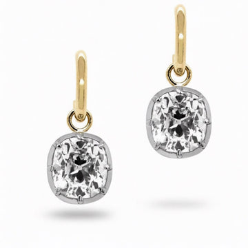 3.00 TCW Old Mine Cushion Cut Hoop Drop Earring by Claire Diamonds